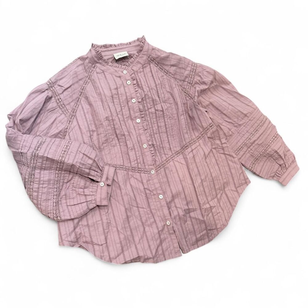 Boho Cottage Wrap London Puff Sleeve Button Blouse Cotton Linen